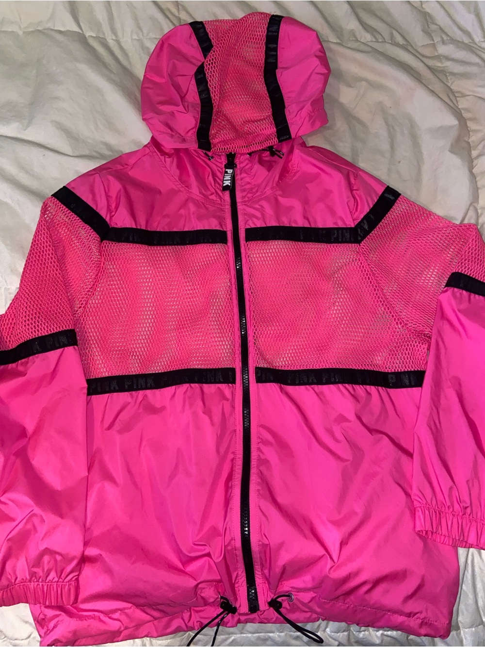PINK Victoria's Secret Neon Pink Mesh Windbreaker Jacket